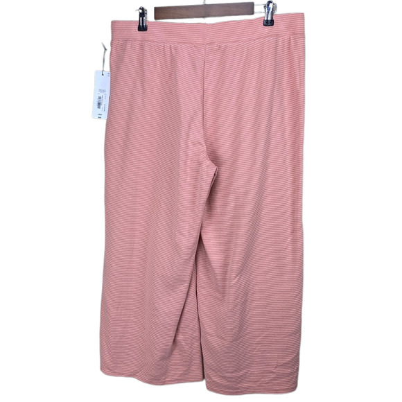 New Liz Claiborne Rose Dawn White Stripe Wide Leg Elastic Waist Pull-On Pants L - Picture 3 of 4